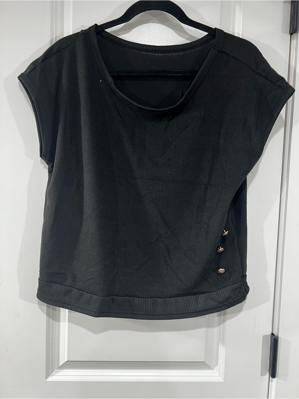 SHEIN Black Short-Sleeve Button-Accent Top